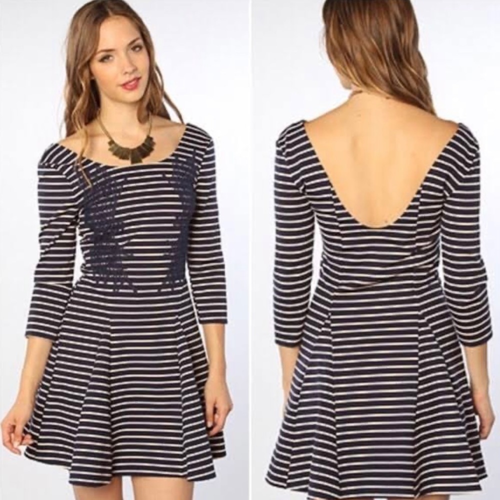 Free People nautical & knotty dress lace striped navy size large
